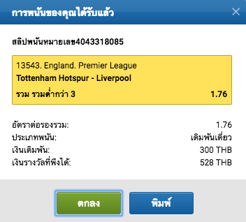 สลิปยืนยันการวางเดิมพัน